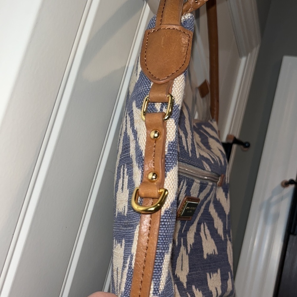 𝅺tommy Hilfiger blue linen-like shoulder bag coastal nautical western boho - Picture 13 of 16